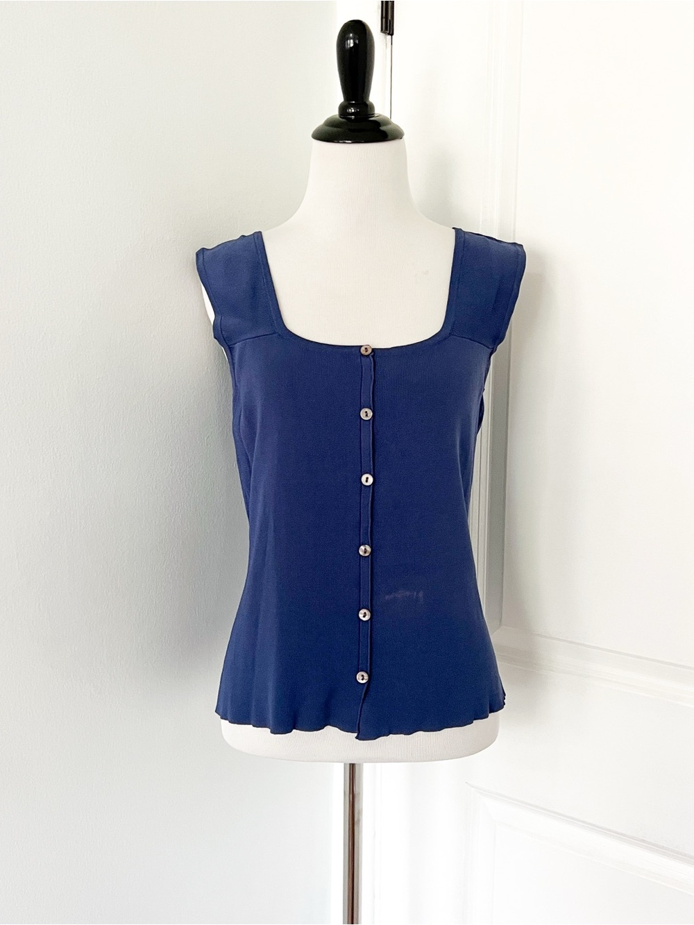 Vintage Joseph Navy Button-Front Square Neck Camisole - Large